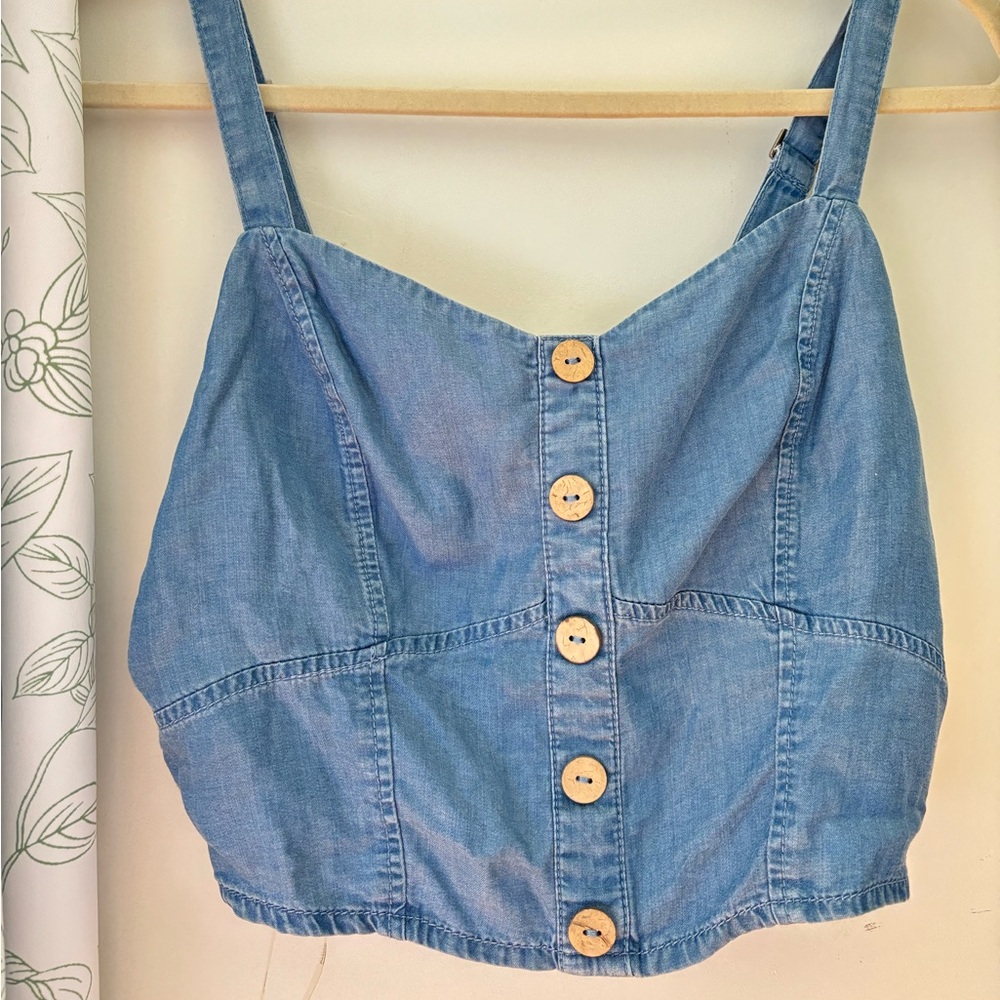 Blue Denim Button-Up Crop Top
